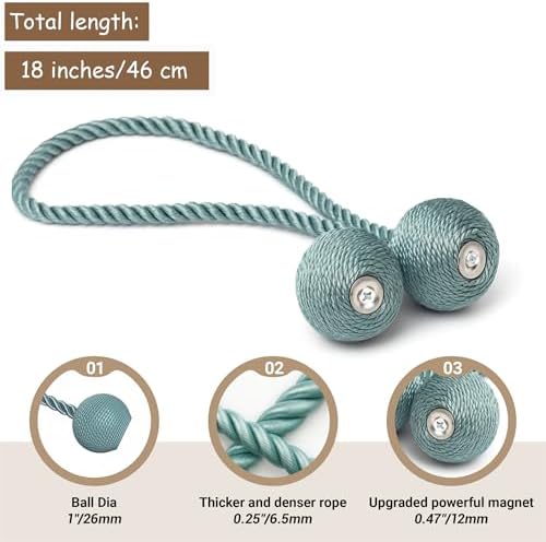 Hion Magnetic Curtain Tiebacks Blue 2pcs, Curtain Holdbacks Hooks Holders - Image 2