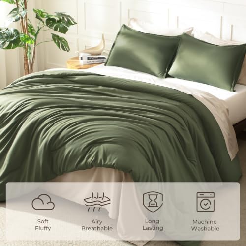 Litanika Olive California King Comforter Set, 3 Pieces Solid Bedding - Image 3