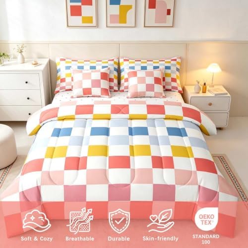 Feelyou Multicolored Checkered Retro Comforter Set - Image 3