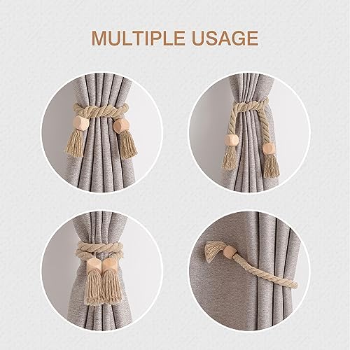 NICEEC 2 Pack Wooden Cube Magnetic Curtain Tiebacks Boho Home Decor Drape Tie - Image 5