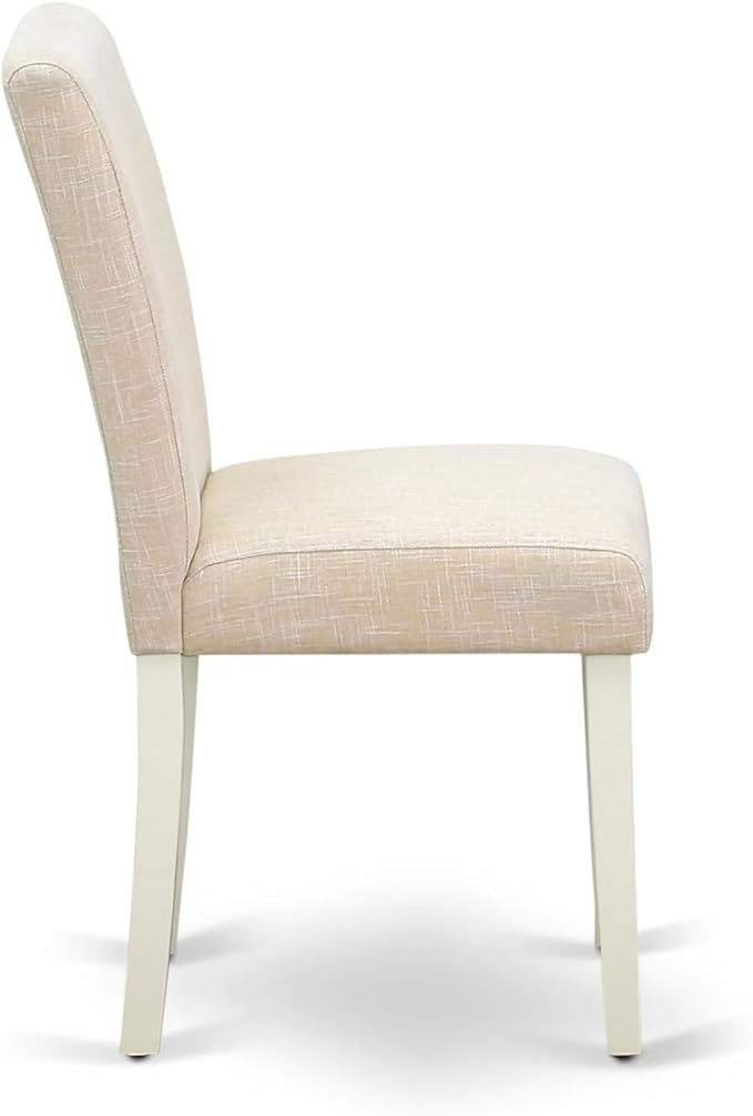 East West Furniture VAAB5-LWH-02 5 Piece Dining Room Table Set Includes an Oval Kitchen Table with Butterfly Leaf and 4 Light Beige Linen Fabric Parsons Chairs, 40x76 Inch, Linen White