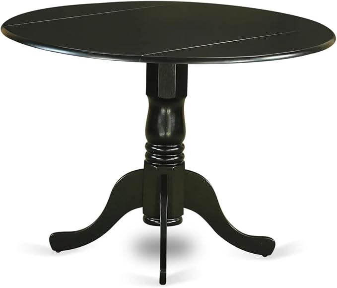 East West Furniture DLAS3-BLK-12 3 Piece Dining Table Set contain A Wood Table and 2 Dark Gray Polyester Fabric Dinner Chairs with Stylish Back- Black Finish