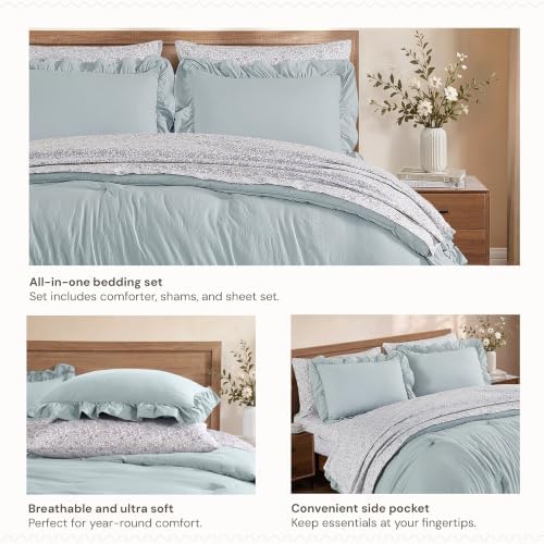 BLOOMHAVEN King Size Comforter Set-7 Pieces Ruffle Bedding Floral Sheet - Image 3