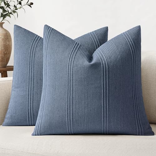 MIULEE Decorative Striped Throw Pillow Covers 20x20 Inch Blue 2 Pack by MIULEE