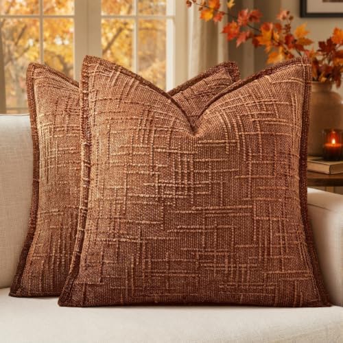 MIULEE Slubby Textured Decorative Fall Throw Pillow Covers Rust 18x18 by MIULEE