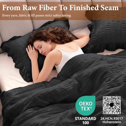 JOLLYVOGUE Black King Comforter Set, 3 Pieces Seersucker Comforters King Size - Image 3