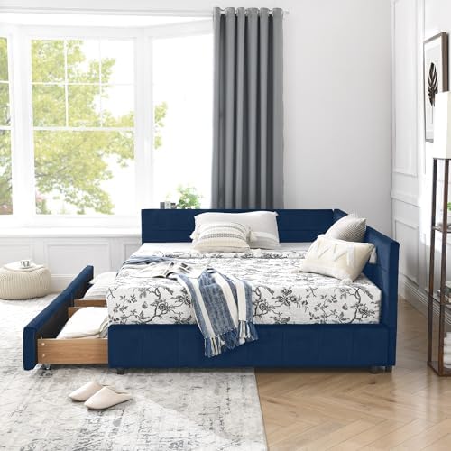 RuiSiSi Full Size Daybed with Storage Drawers, Upholstered Corner Bed with L - Image 4