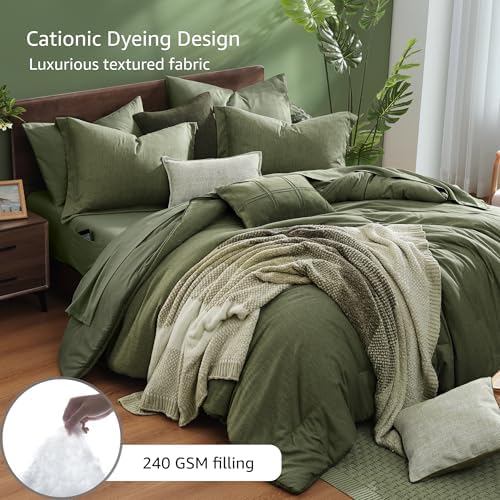 Monbix Super King Comforter Set Olive Green 7 Pieces Bed in a Bag - Image 3