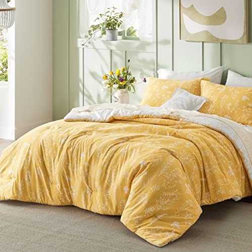 Bedsure Floral Comforter Set Cute Bedding Set Full Reversible Yellow - Image 2