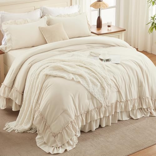 Andency Beige Twin Size Ruffle Comforter Set, 2 Pieces - Image 2