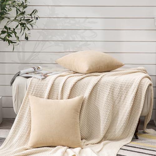 GAWAMAY Beige Chenille Throw Pillow Covers 26x26 Set of 2 - Image 6