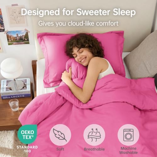 MUXHOMO Twin/Twin XL Comforter Set, 2-Piece All-Season Bedding, Hot Pink - Image 2