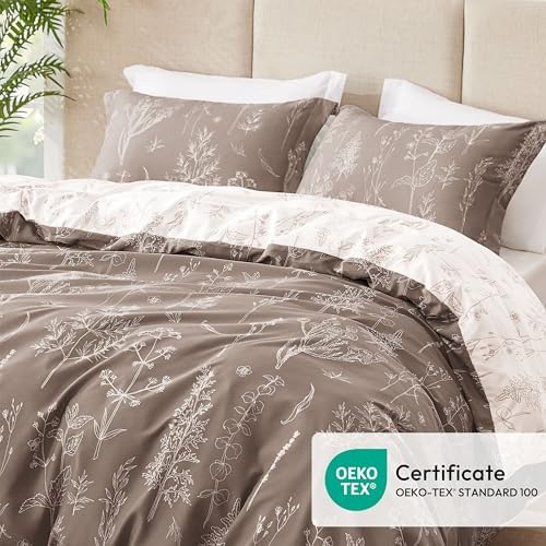 Love's cabin Floral Comforter Set Cute Bedding King Reversible Light Taupe - Image 4