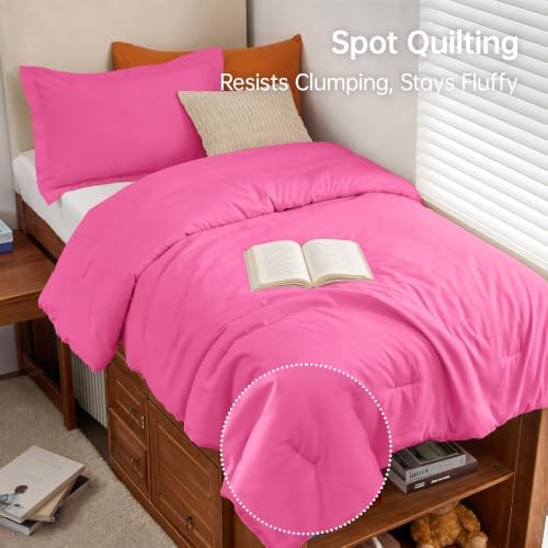 MUXHOMO Twin/Twin XL Comforter Set, 2-Piece All-Season Bedding, Hot Pink - Image 5