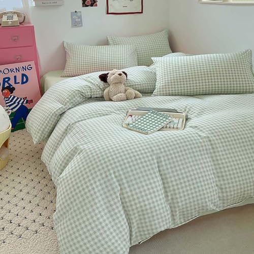 Nayoroom Green Gingham Comforter Set Queen Plaid Checkered Dorm Bedding - Image 2