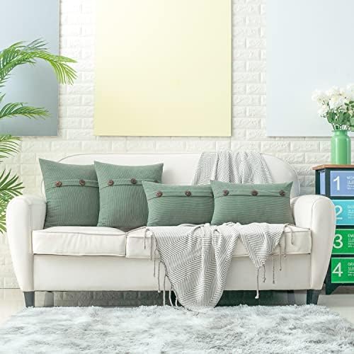HWY 50 Sage Green Chenille Throw Pillow Covers 12x20 Inch Buttons Pack of 2 - Image 6