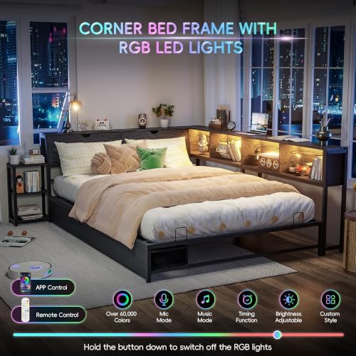 Full Corner Bed Frame with Storage Bookcase and Bedside Rack - Image 5