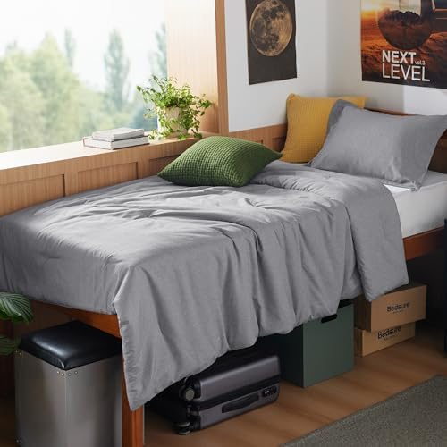 Bedsure Grey Twin Comforter Set, Soft College Dorm Room Essentials 2 Pcs - Image 2