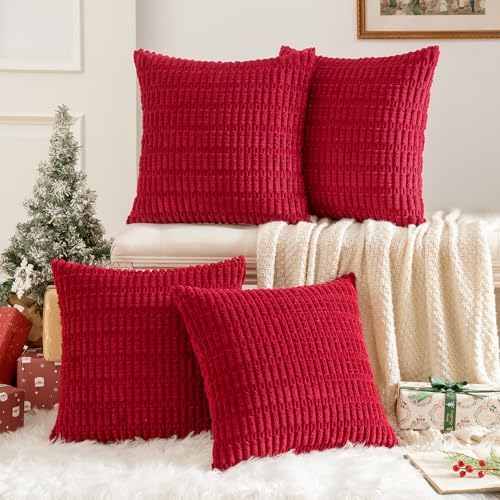 MIULEE Pack of 4 Christmas Corduroy Throw Pillow Covers 18x18 Inch Red by MIULEE