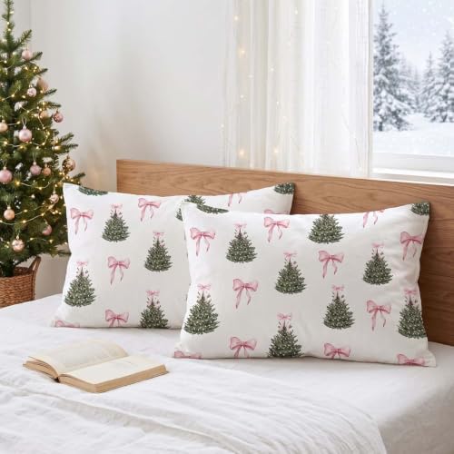 Nayoroom Christmas Comforter Set Queen Pink Bow Tree Holiday Bedding - Image 7