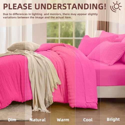 King Size Comforter Set with Sheets, 7 Pieces Bed in a Bag, Hot Pink - Image 6