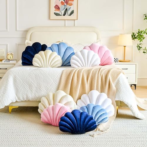 Lfsaaj Dusty Blue Seashell Throw Pillows, Shell Shaped Throw Pillows, 13 Inch - Image 6