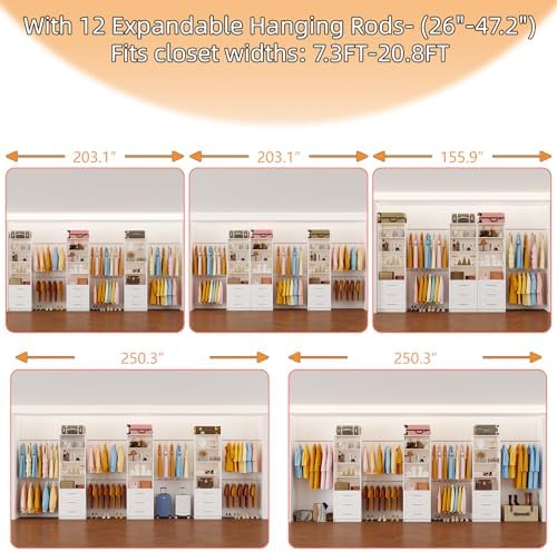Closet System with 9 Drawers, 8FT-20FT Modular Closet Organizer System with 12 - Image 3