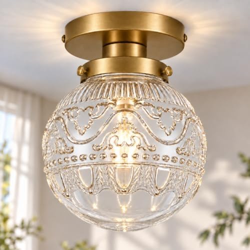 Small Semi Flush Mount Ceiling Light, Modern Globe Clear Glass Ceiling Light by Daunton