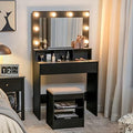 CHARMAID Vanity Table Set with Lighted Mirror, 8 Bulbs, Large Drawer, Tabletop by CHARMAID