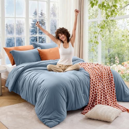 MUXHOMO King Comforter Set, 3-Piece All-Season Bedding, Sea Blue - Image 4