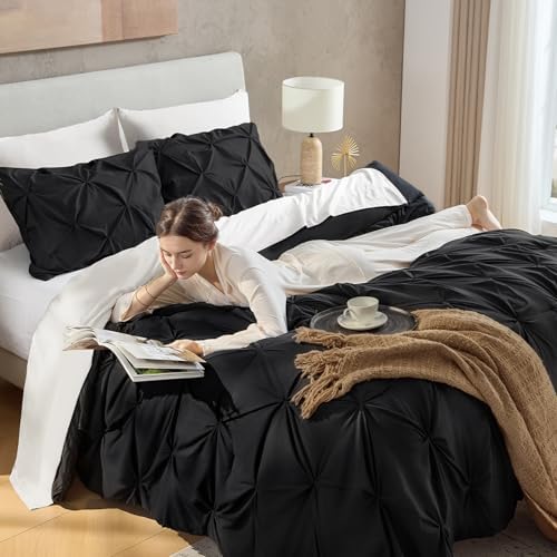 Andency Full Pinch Pleat Black Comforter Set 3 Piece Bedding - Image 6