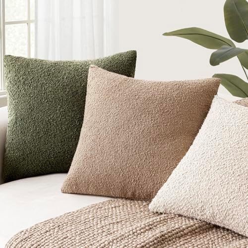 Foindtower Decorative Textured Boucle Throw Pillow Covers 22x22 Moss Green - Image 5