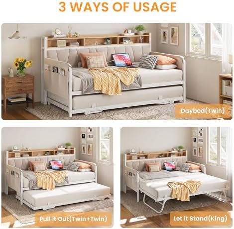 LIKIMIO Daybed with Trundle, Storage Headboard and Charging Station - Image 3