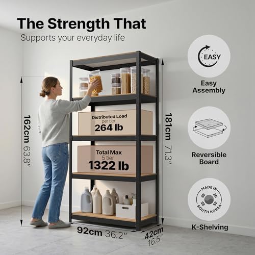 HOMEDANT House Black 36.2" W 5 Tier Storage Shelves Garage Shelving Unit - Image 2