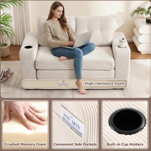 54" Boneless Convertible Sofa Bed, Corduroy Fold Out Sofa - Image 4