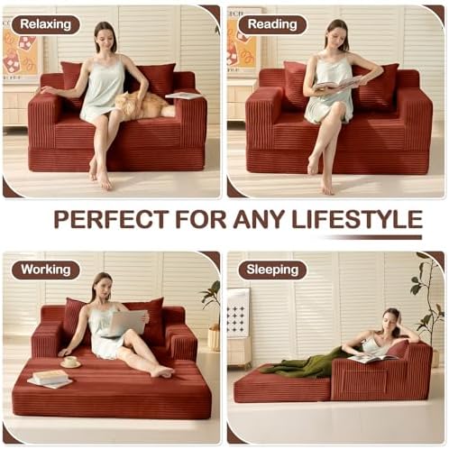 Boneless Loveseat Couch Folding Sofa Bed, Foldable Floor Futon Sleeper Couch Bed - Image 6