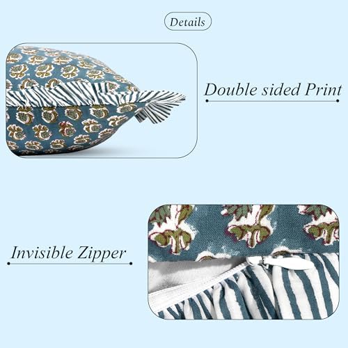 Ridhi Peacock Blue Hand Block Print Ruffle Pillow Sham 54x20 Inch Set of 1 - Image 2