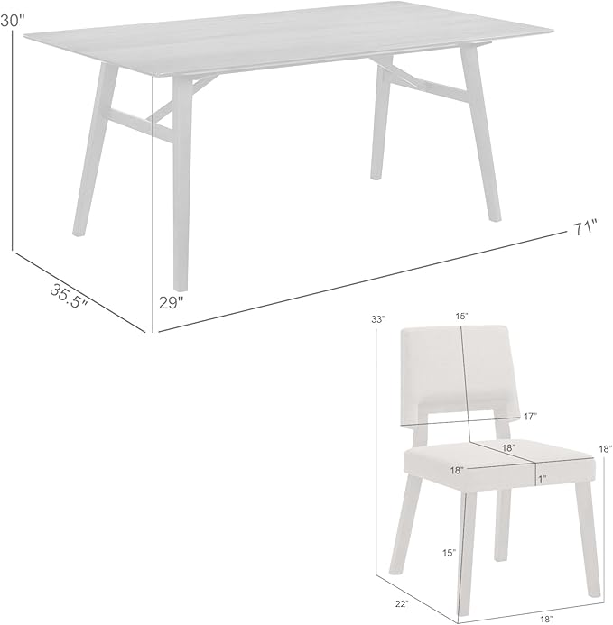 Armen Living Channell Mid Century Modern 7 Piece Walnut Wood Dining Table Set with Charcoal Fabric
