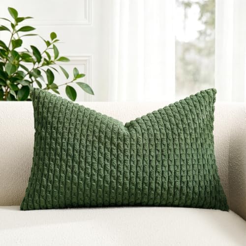 Kevin Textile Soft Corduroy 12"x20" Lumbar Pillow Cover 1 Pack, Moss Green by KevinTextile
