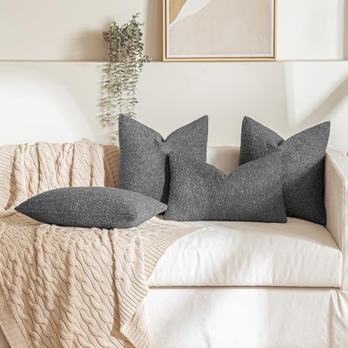 MIULEE 24x24 Decorative Euro Sham Boucle Couch Pillow Covers Charcoal - Image 3