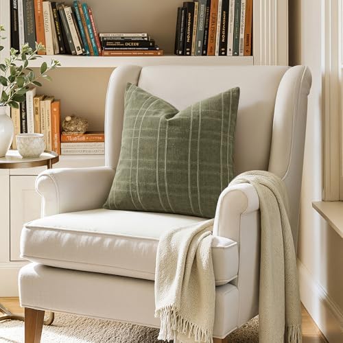 MIULEE Linen Plaid Pillow Covers Decorative 20x20 Sage Green - Image 6