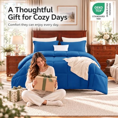 CozyLux Oversized King Comforter Set, 3-Piece Box-Stitched, Classic Blue - Image 4