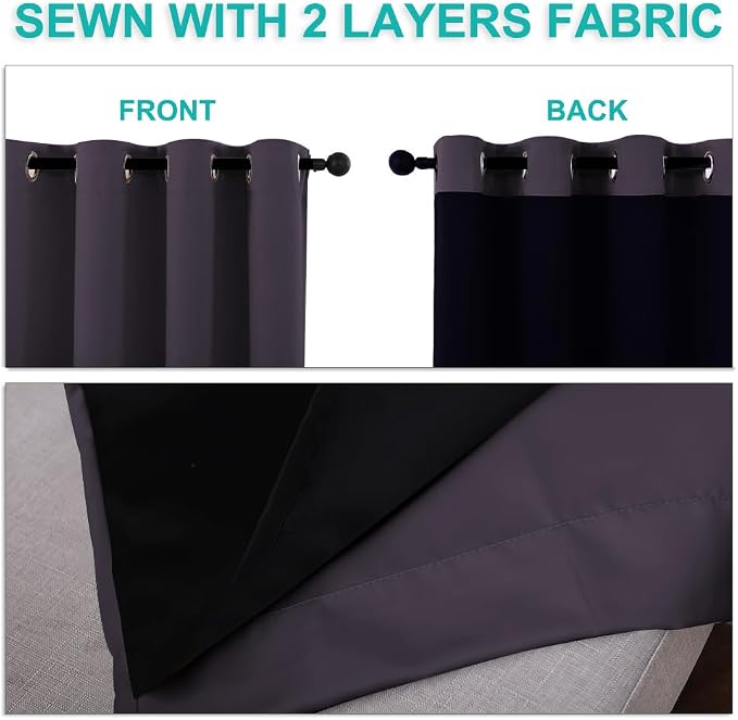 NICETOWN 100% Blackout Curtains 45" Long, 1 Pair, 2 Thick Layers Completely - Image 5