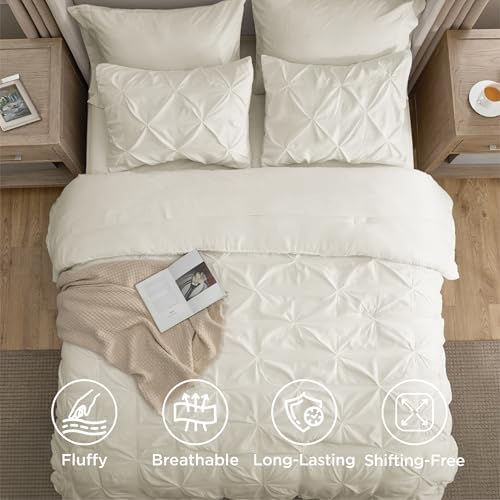 Bedsure 7-Piece Queen Comforter Set & Sheet Set, Ivory Bed in a Bag - Image 6