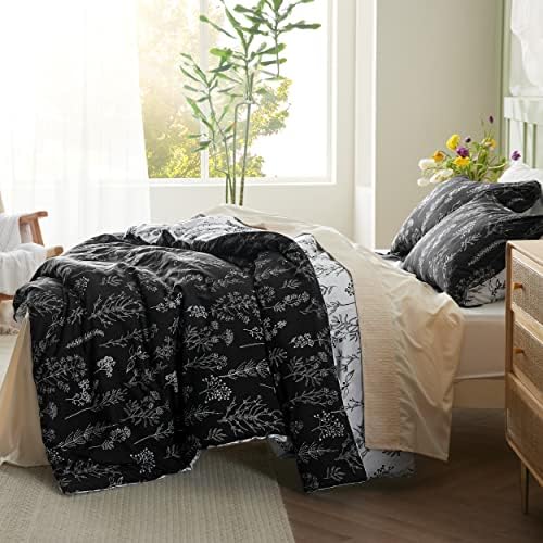 Bedsure Floral Comforter Set Cute Bedding Set King Reversible Black - Image 4