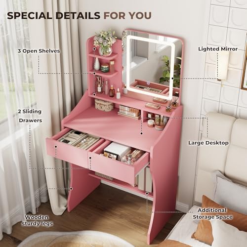 Small Makeup Vanity Desk with Mirror and Lights - Image 2