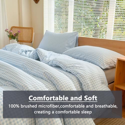 NSNLGSGC King Comforter Set, Light Blue Gingham, 3 Pieces - Image 4