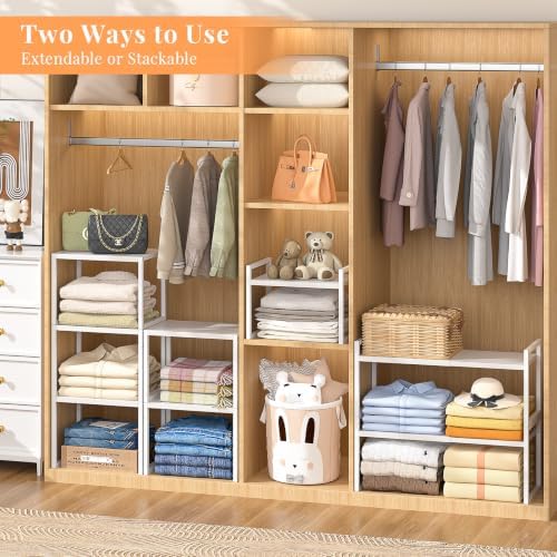 ThreeHio 2 Pack Stackable Closet Organizers and Storage Shelves, Expandable - Image 4