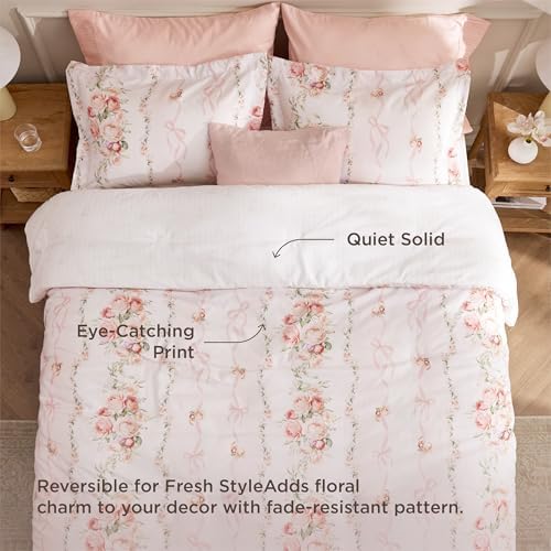 Bedsure Pink Floral Comforter Full Size, Soft Breathable Fall Bedding 3 Pcs - Image 2
