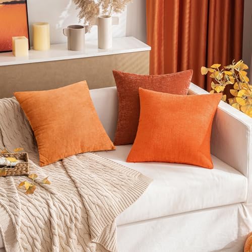 MIULEE Soft Chenille Fall Throw Pillow Covers Orange 16x16 Inch Pack of 2 - Image 3
